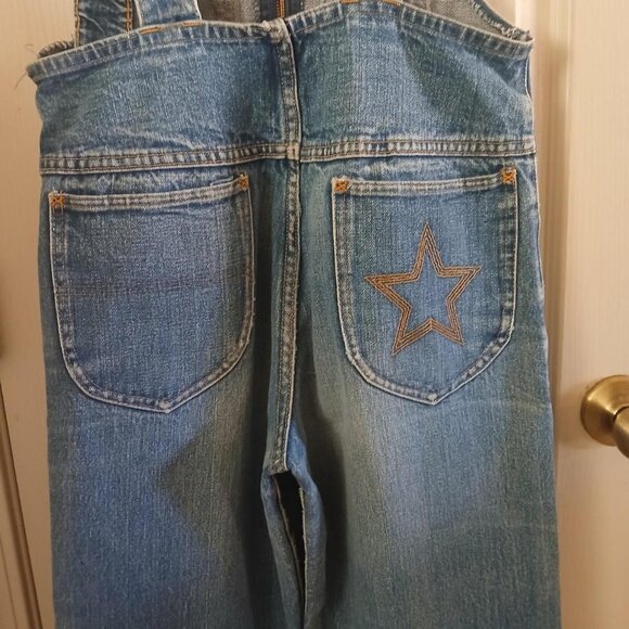 VTG 70s HASH Jeans Denim Bib Star Overalls Wide Flare Leg Zipper Front 30x35 - Picture 3 of 8